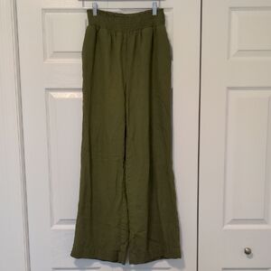 Olive Green Wide Leg Smocked Waist Pants